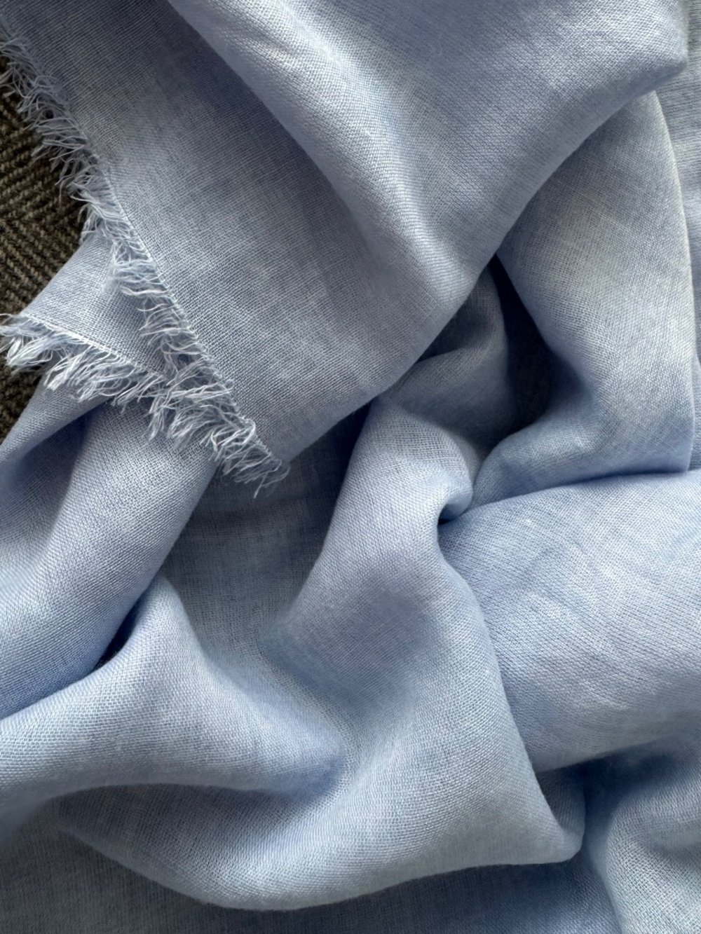 NWOT, ITALIAN, FRAYED EDGE SARONG/SCARF IN PRETTY LIGHT SKY BLUE - Picture 8 of 12